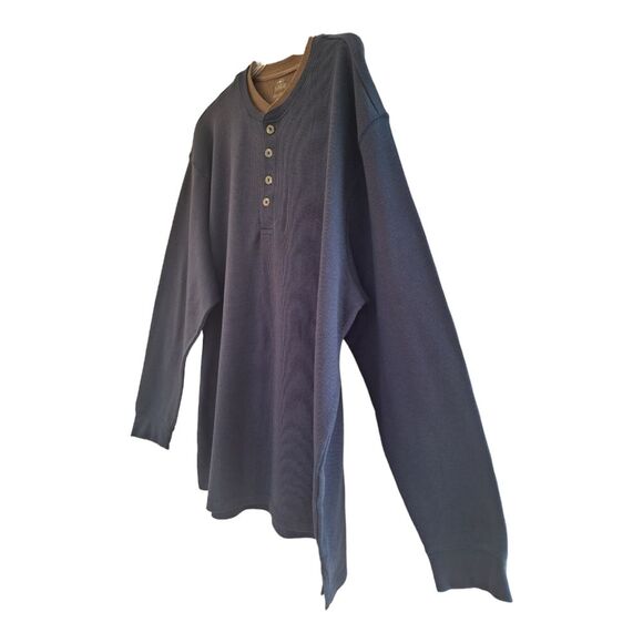 Redhead Thermal Four Button Henley 2XL Big & Tall Men XXL Blue with Brown Trim - Picture 6 of 14